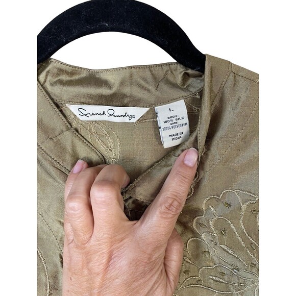 French‎ Laundry Womens Size Large 100% Silk Gold Embroidered Beaded Top Kimono - Picture 3 of 12